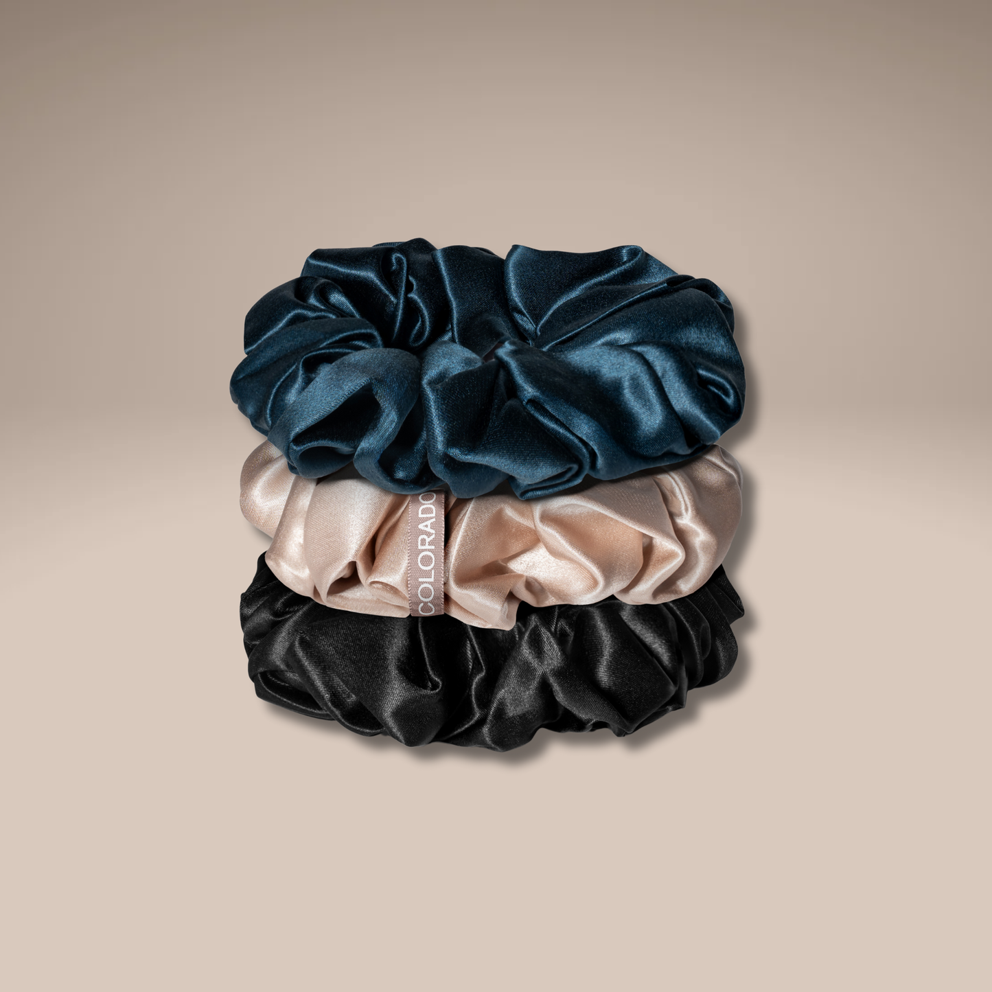 Silk Scrunchies Middies Nude Champagne, Midnight Blue, Midnight Black (Pack of 3)