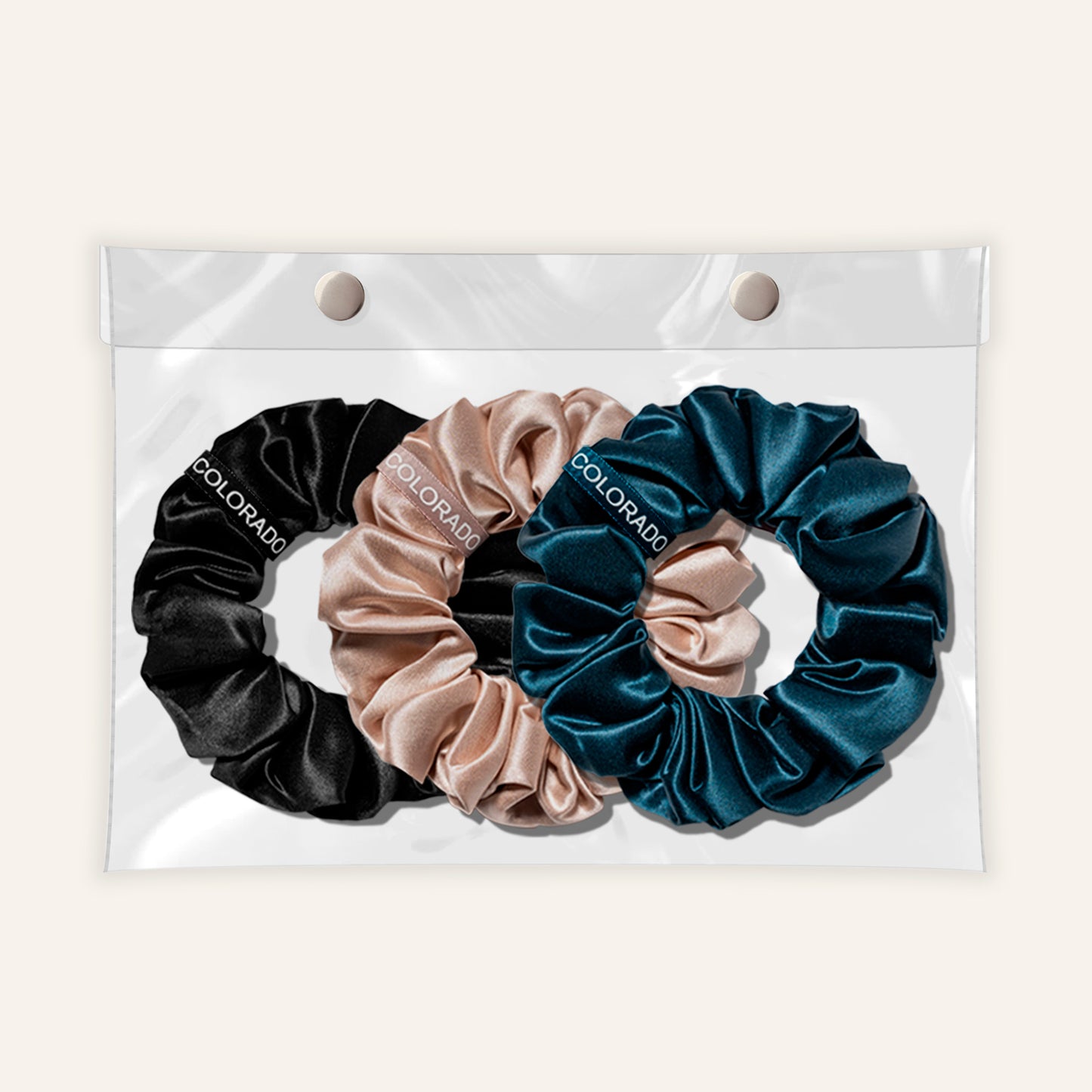 Silk Scrunchies Middies Nude Champagne, Midnight Blue, Midnight Black (Pack of 3)