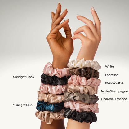 Silk Scrunchies Middies Nude Champagne, Midnight Blue, Midnight Black (Pack of 3)