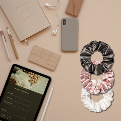 Silk Scrunchies Middies Off White, Pink Quartz, Charcoal Essence (Pack of 3)