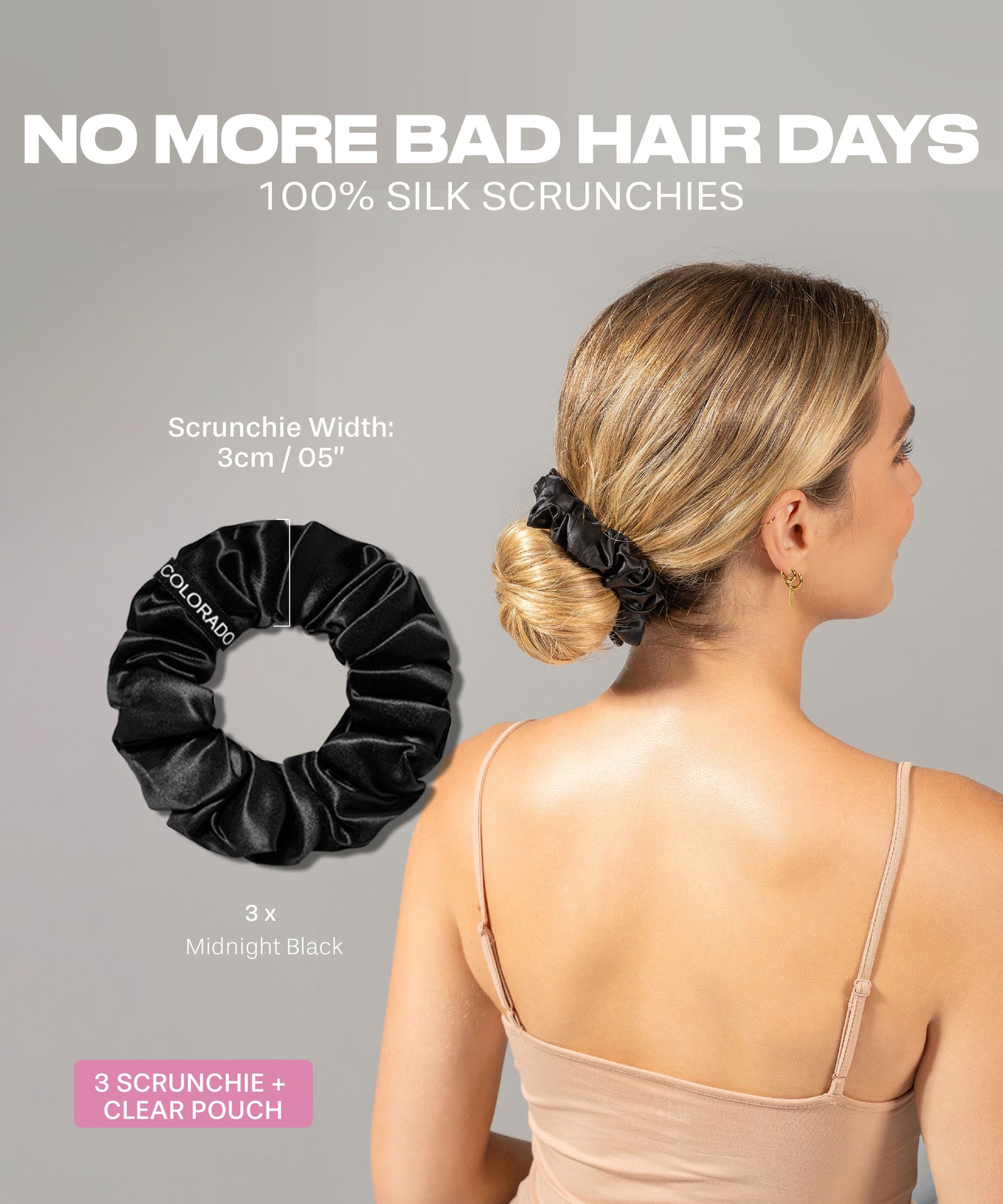 SCRUNCHIE - Silk Scrunchie 3 PACK, All Black Everything