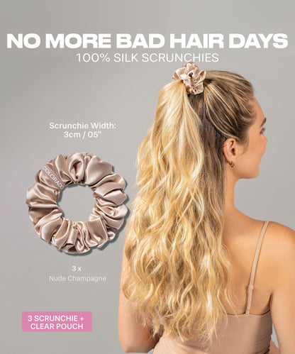 SCRUNCHIE- Silk Scrunchie 3 PACK, Nude Champagne