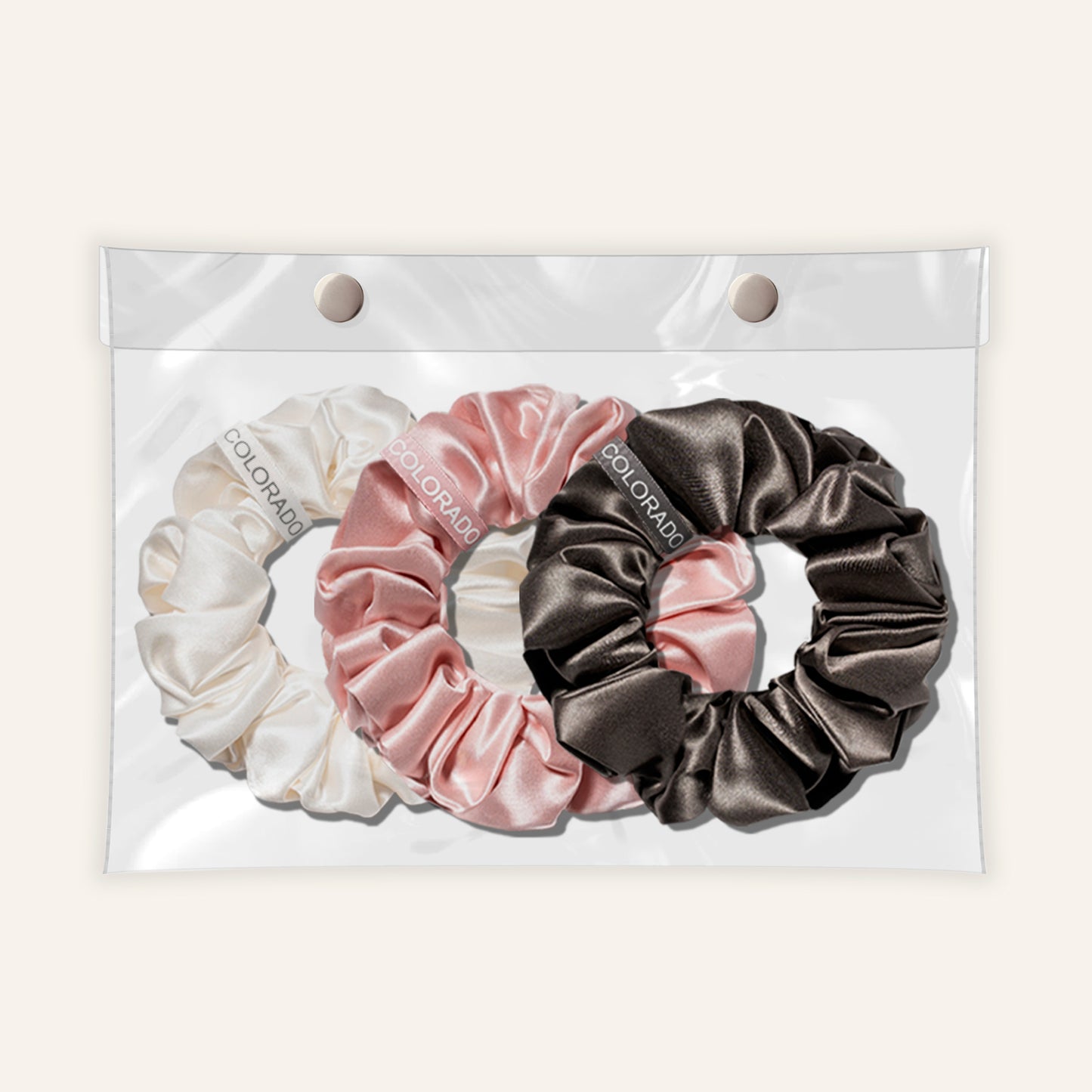 Silk Scrunchies Middies Off White, Pink Quartz, Charcoal Essence (Pack of 3)