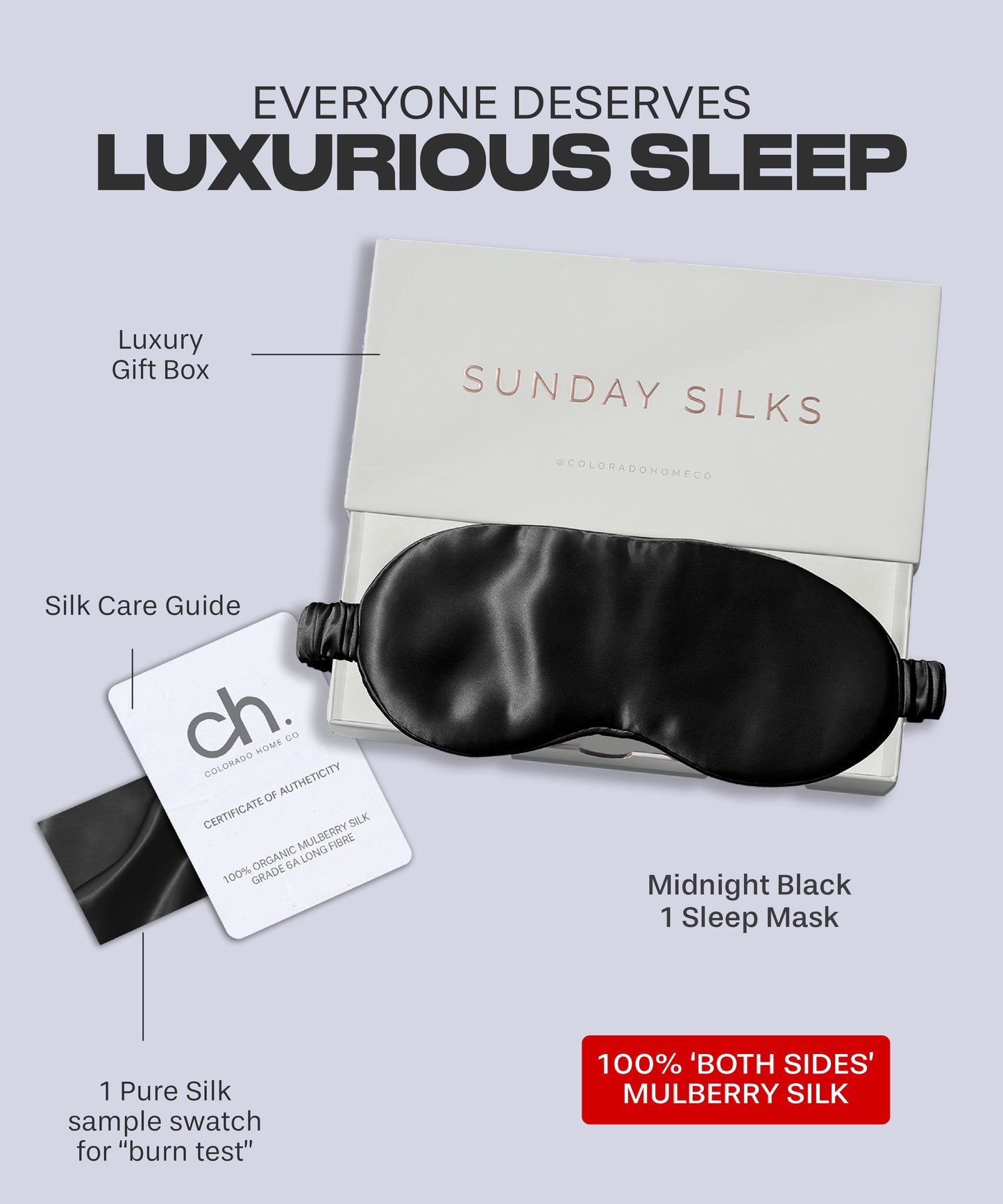 SUNDAYSILKS™ | Silk Sleep Mask | Midnight Black