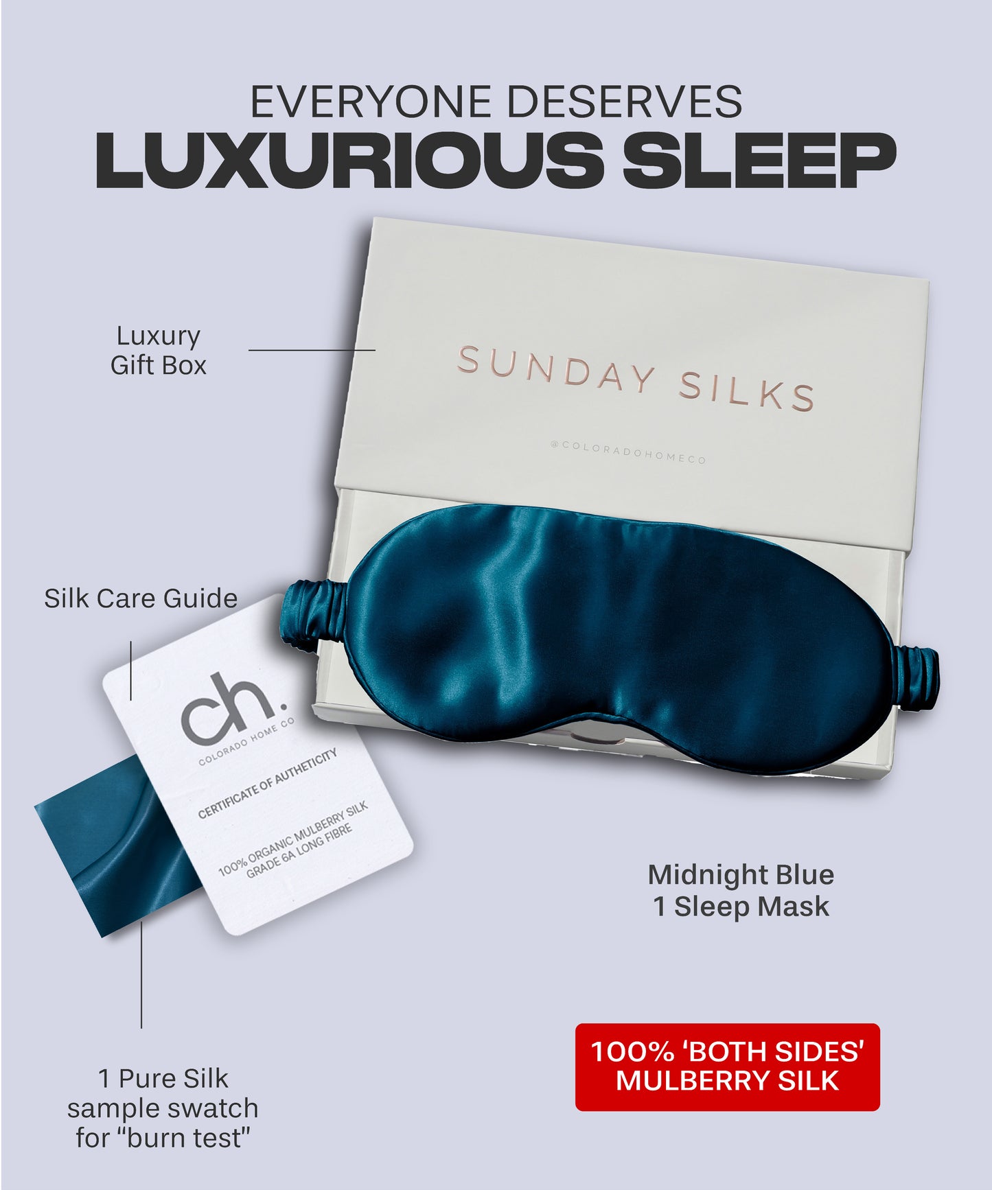 SUNDAYSILKS™ | Silk Sleep Mask | Midnight Blue