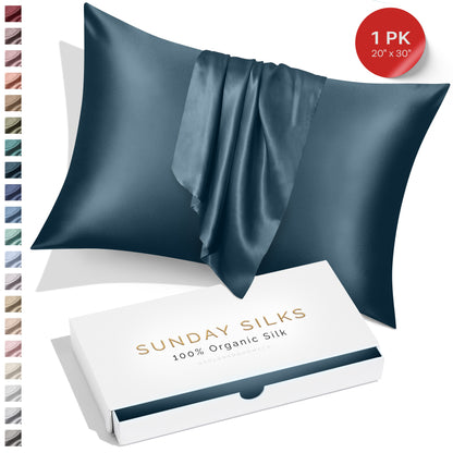 SUNDAYSILKS™ | Silk Pillow Case | 22 Momme Mulberry Silk Pillowcase, Midnight Blue