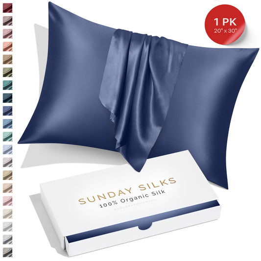 SUNDAYSILKS™ | Silk Pillow Cases 2 PACK | 22 Momme Mulberry Silk Pillowcase, Navy Blue