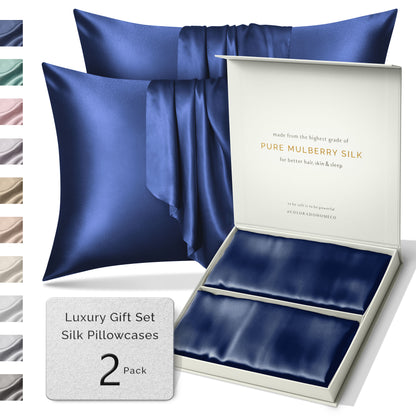 SUNDAYSILKS™ | Silk Pillow Cases 2 PACK | 22 Momme Mulberry Silk Pillowcase, Navy Blue