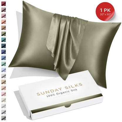 SUNDAYSILKS™ | Silk Pillow Case | 22 Momme Mulberry Silk Pillowcase, Olive