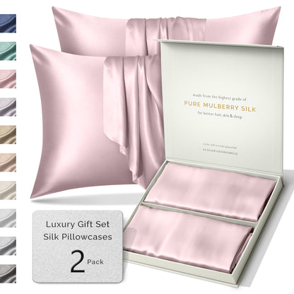 SUNDAYSILKS™ | Silk Pillow Cases 2 PACK | 22 Momme Mulberry Silk Pillowcase, Pink Quartz