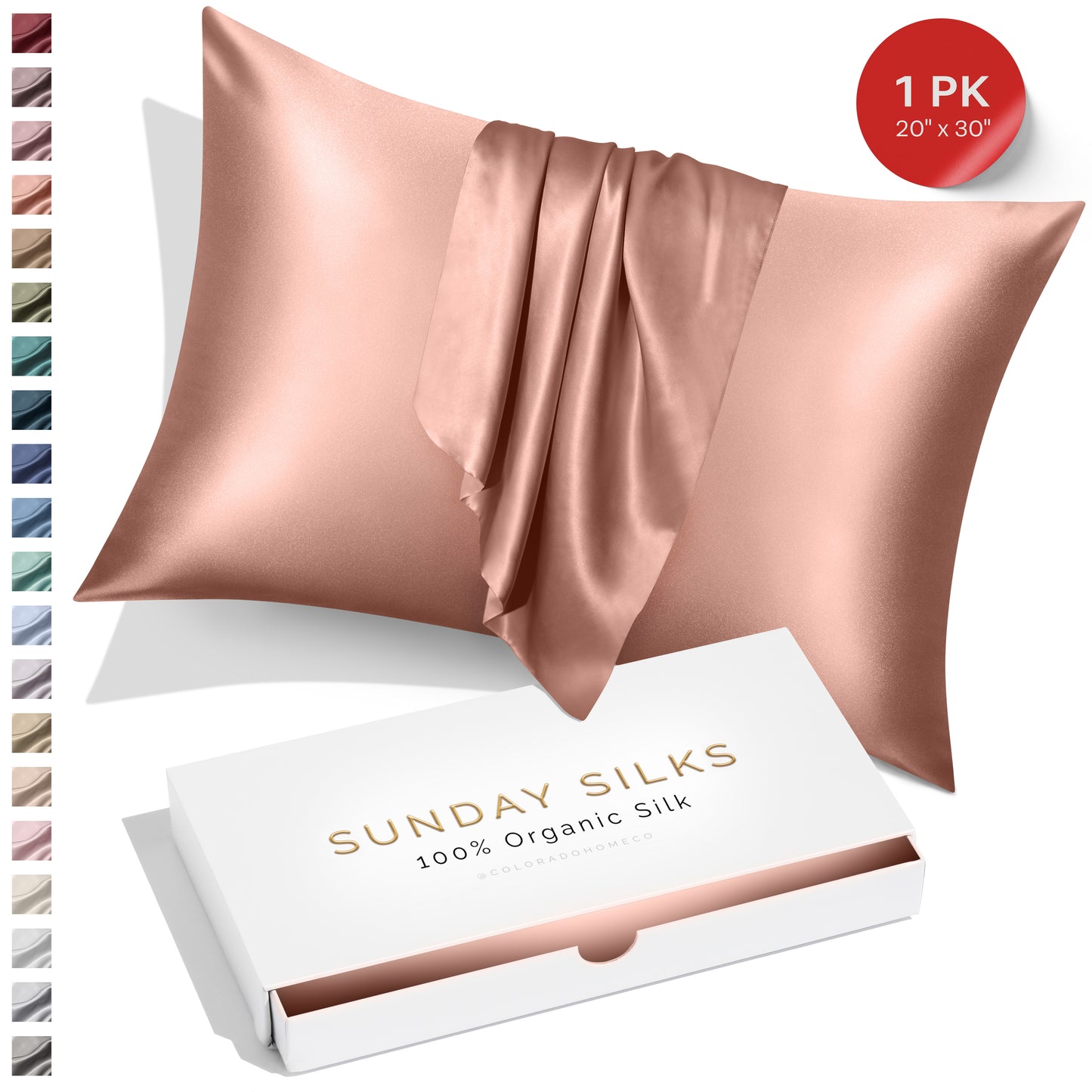 SUNDAYSILKS™ | Silk Pillow Case | 22 Momme Mulberry Silk Pillowcase, Rose Gold