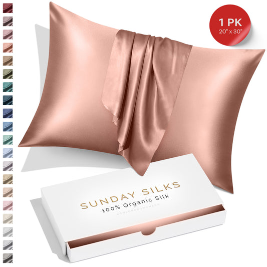 SUNDAYSILKS™ | Silk Pillow Case | 22 Momme Mulberry Silk Pillowcase, Rose Gold