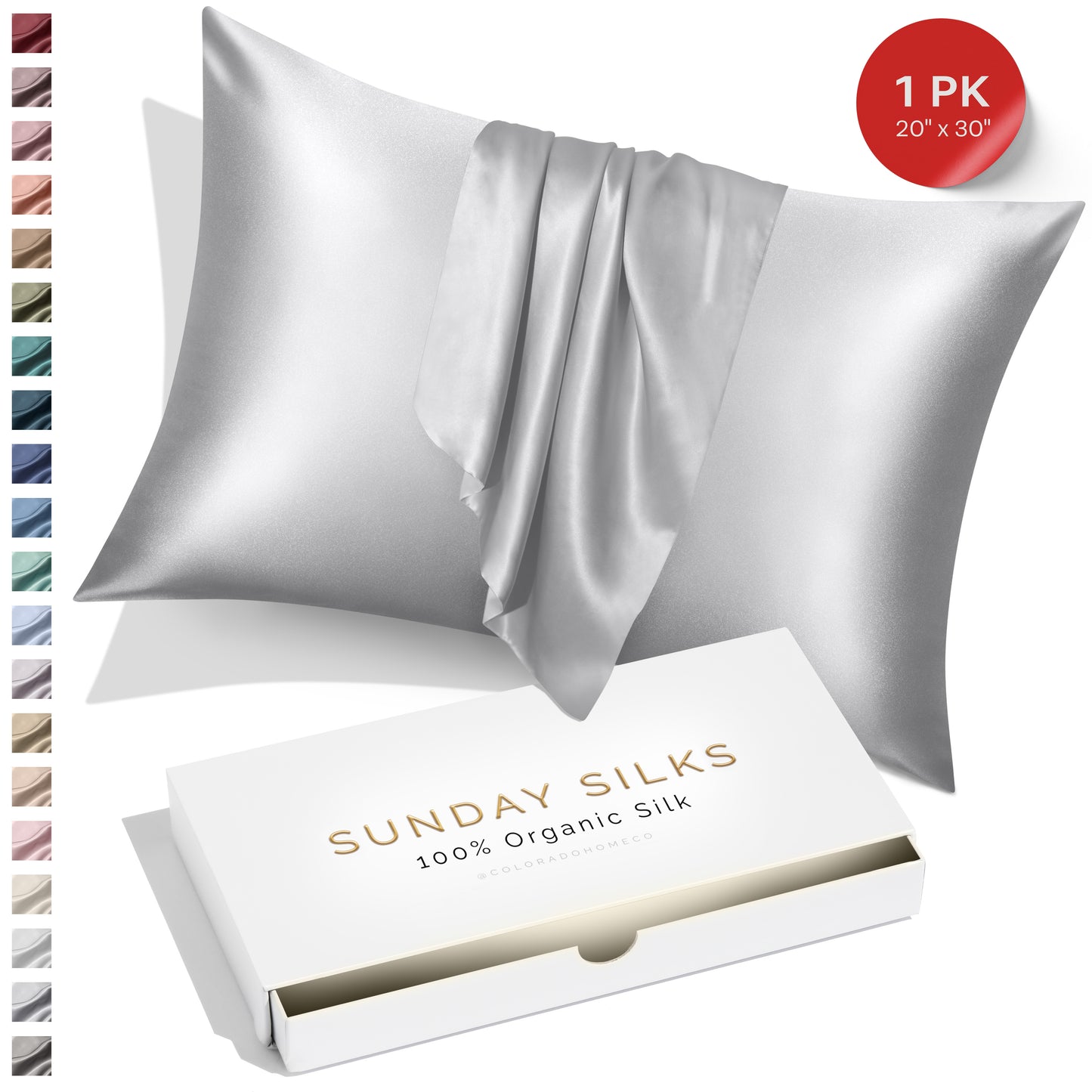 SUNDAYSILKS™ | Silk Pillow Case | 22 Momme Mulberry Silk Pillowcase, Silver Quartz