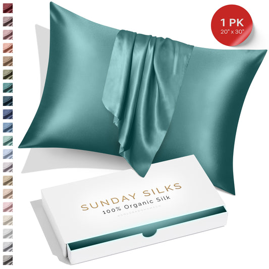 SUNDAYSILKS™ | Silk Pillow Case | 22 Momme Mulberry Silk Pillowcase, Teal